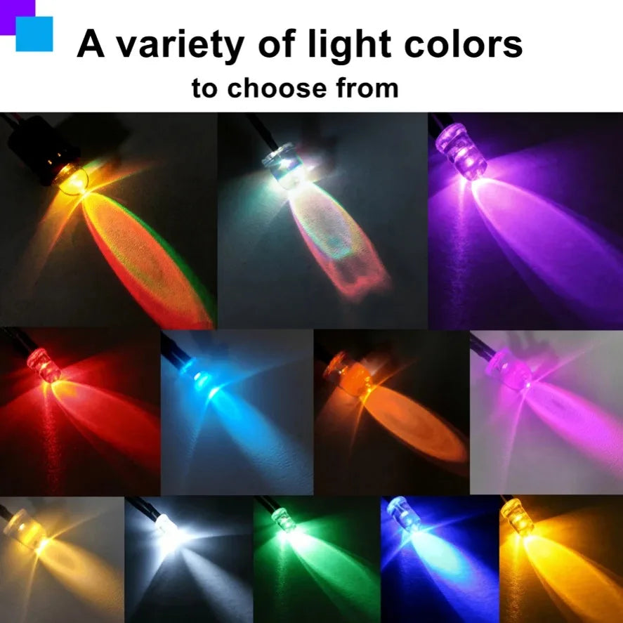 10/20PCS 5mm LED Diode Kit UV Prewired 5V 12 V Light Emitting Indicator RC Lamp Warm White Red Green Blue Yellow Orange Purple P