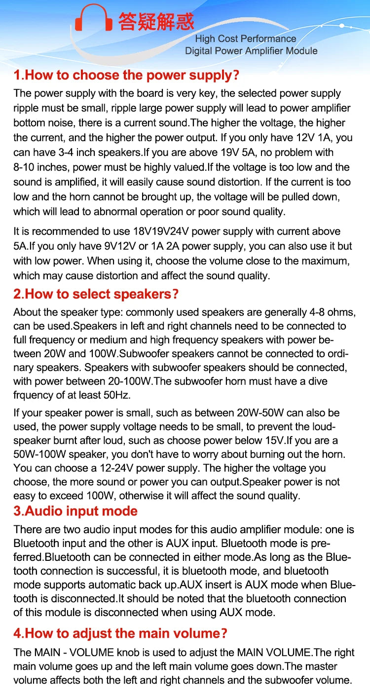 MT21 2.1 Channel Bluetooth 5.0 Audio Amplifier Board 100W Subwoofer 50W*2 L/R Stereo Amp Module Bass Treble Control AUX Input DC12-24V for Home Speaker DIY