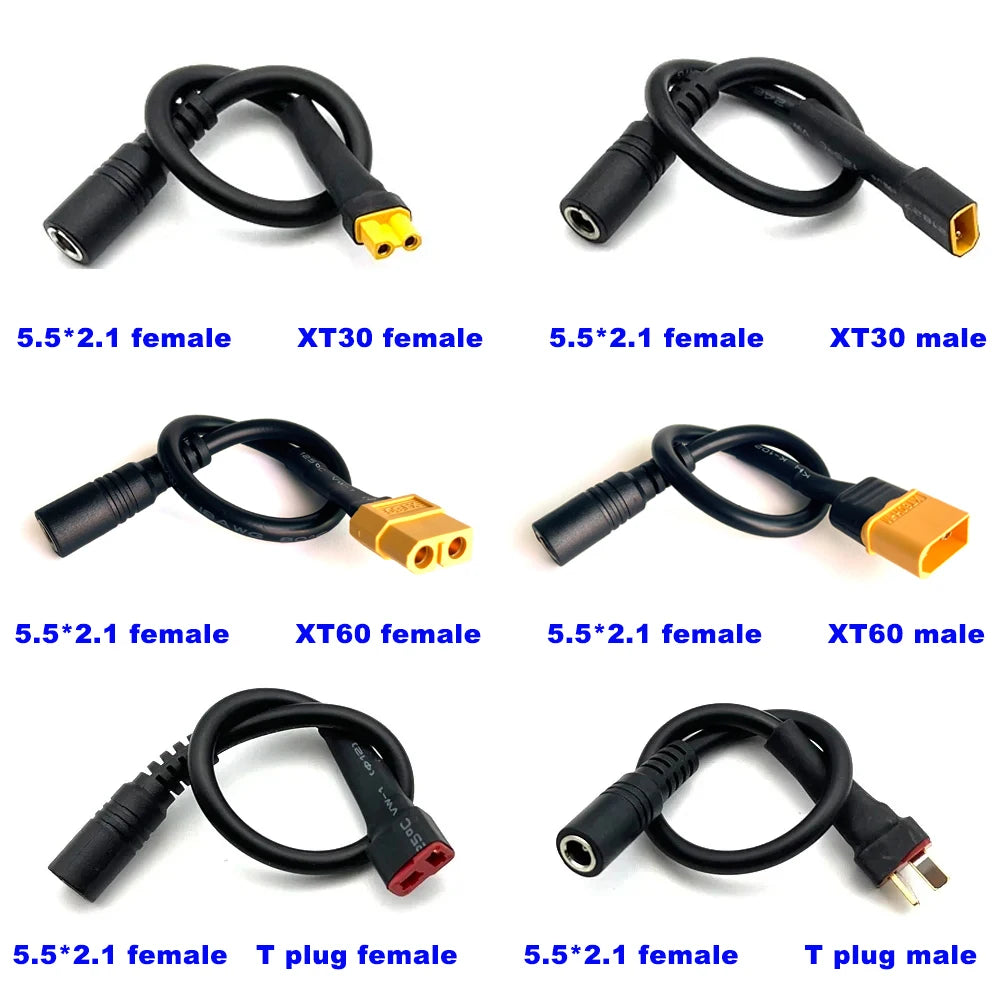 HPXGRC XT60 XT30 T Plug Female Male To DC 5.5*2.1mm Connector Battery Charging Adapter Cable Conversion for DC Power Charger