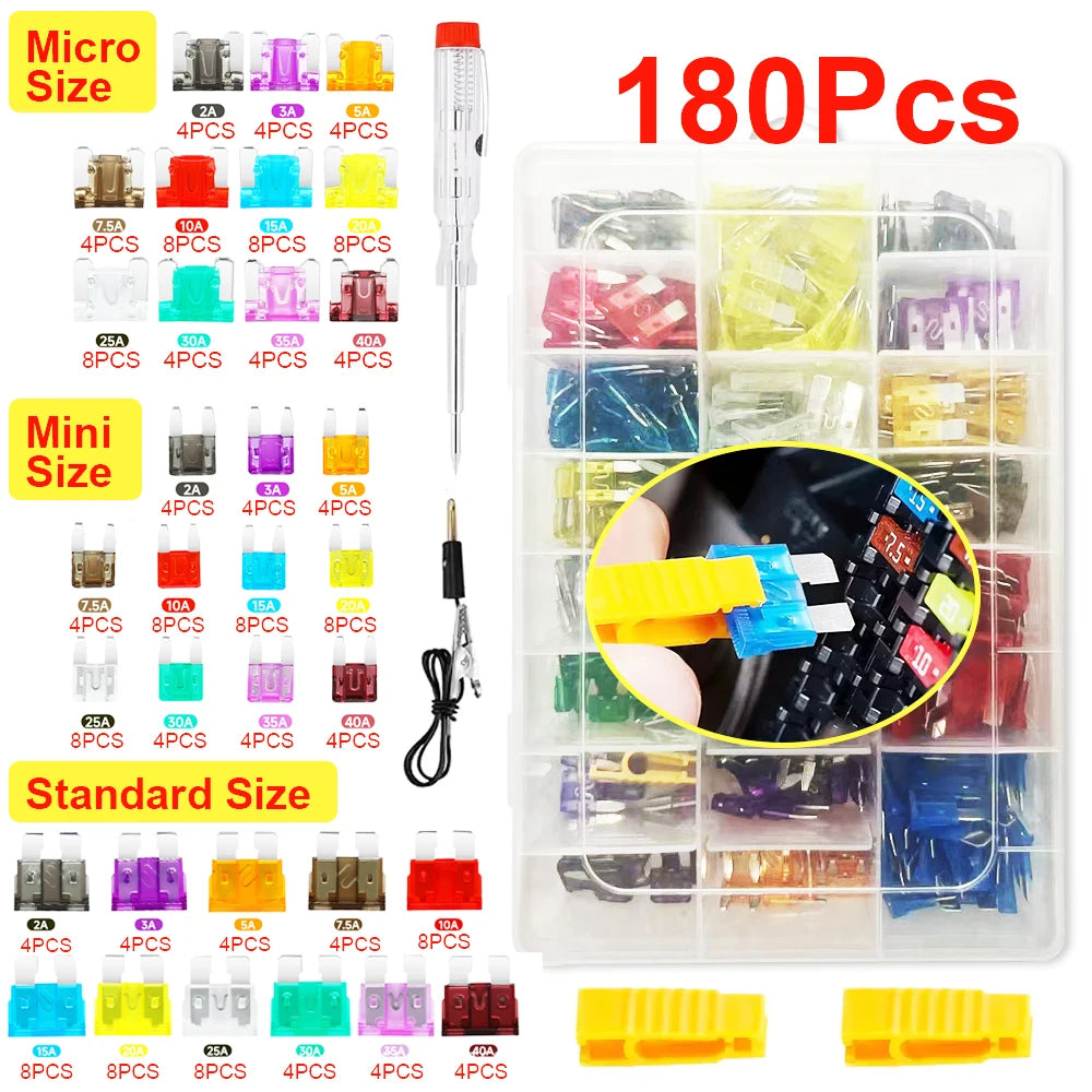 300/180/50Pcs Car Blade Fuse Assortment Kit Auto Truck Automotive Medium Small Mixed Motorcycle Circuit Fuse With Box 2A-35A