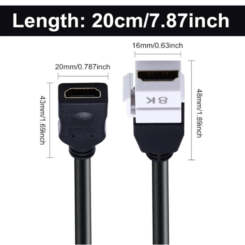 0.2m 4K 8K HDMI Compatible Female to Female Keystone Wall Plug-in Card Buckle Direct insertion Panel Connection Cable