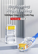 AMPCOM RJ45 Modular Plug, CAT5E CAT6 Pass Through Network Connectors UTP 3/50μ Gold-Plated 8P8C Crimp End for Ethernet Cable