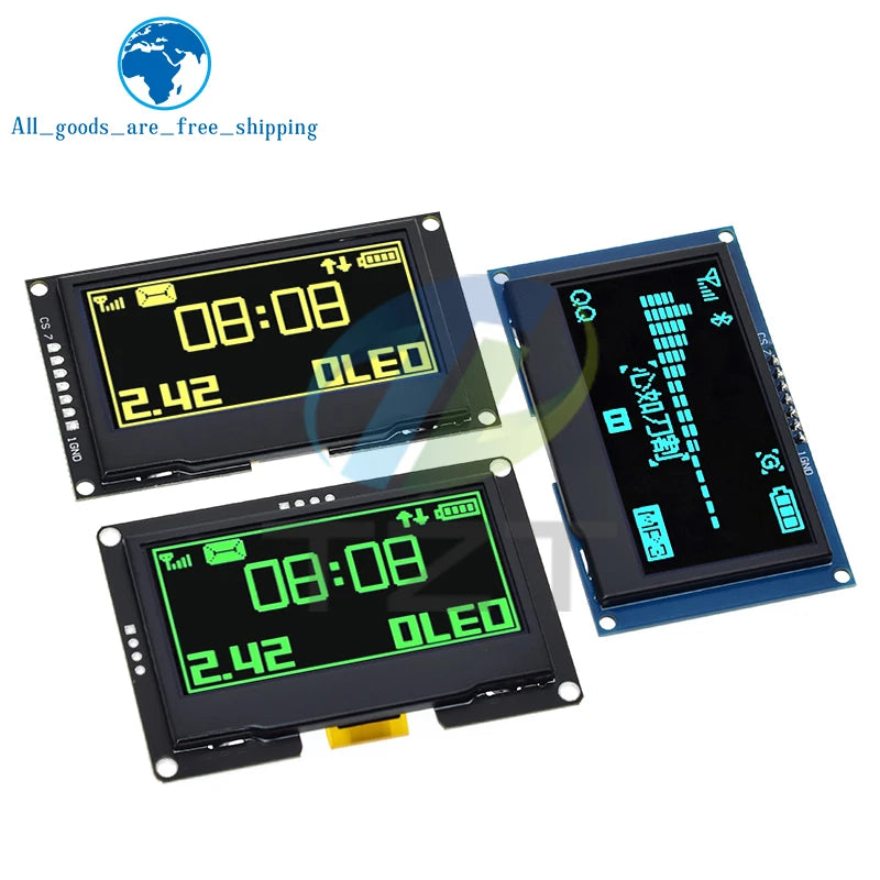 2.42 inch 2.42" OLED Display Module 128x64 LCD HD Screen Module SSD1309 7 Pin SPI/IIC I2C Serial Interface for Arduino UNO R3