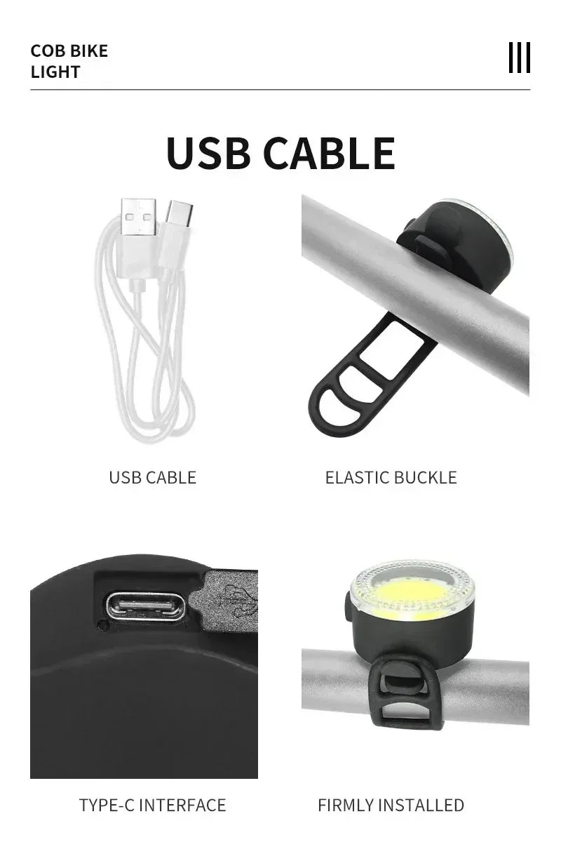 BUCKLOS Bicycle Rear Light Front Light 1100mAh LED COB Waterproof Bike Lamp USB Rechargeable Mtb Road Bike Taillights Bike Parts