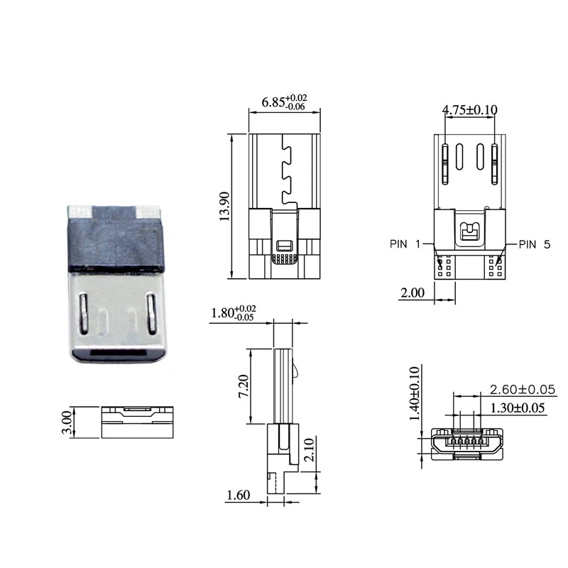 20pcs Micro USB 2.0 Male 2p/4p/5Pin USB Connectors USB Connector Port Jack Tail Sockect Plug Terminal