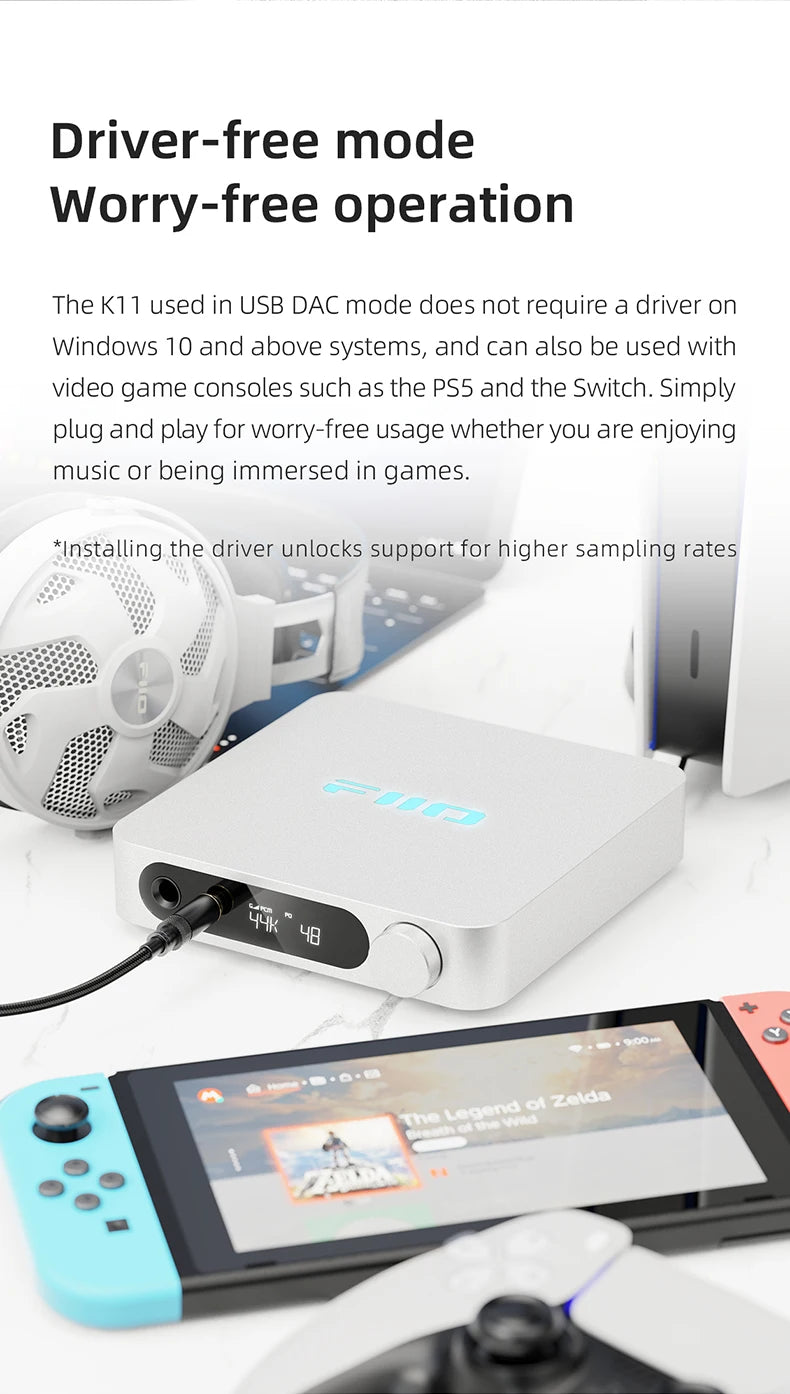 FiiO K11 DAC and Headphone Amplifier for Home Audio/PC, 6.35mm and Balanced 4.4mm, RCA, Coaxial, Optical, 1400mW, DSD256