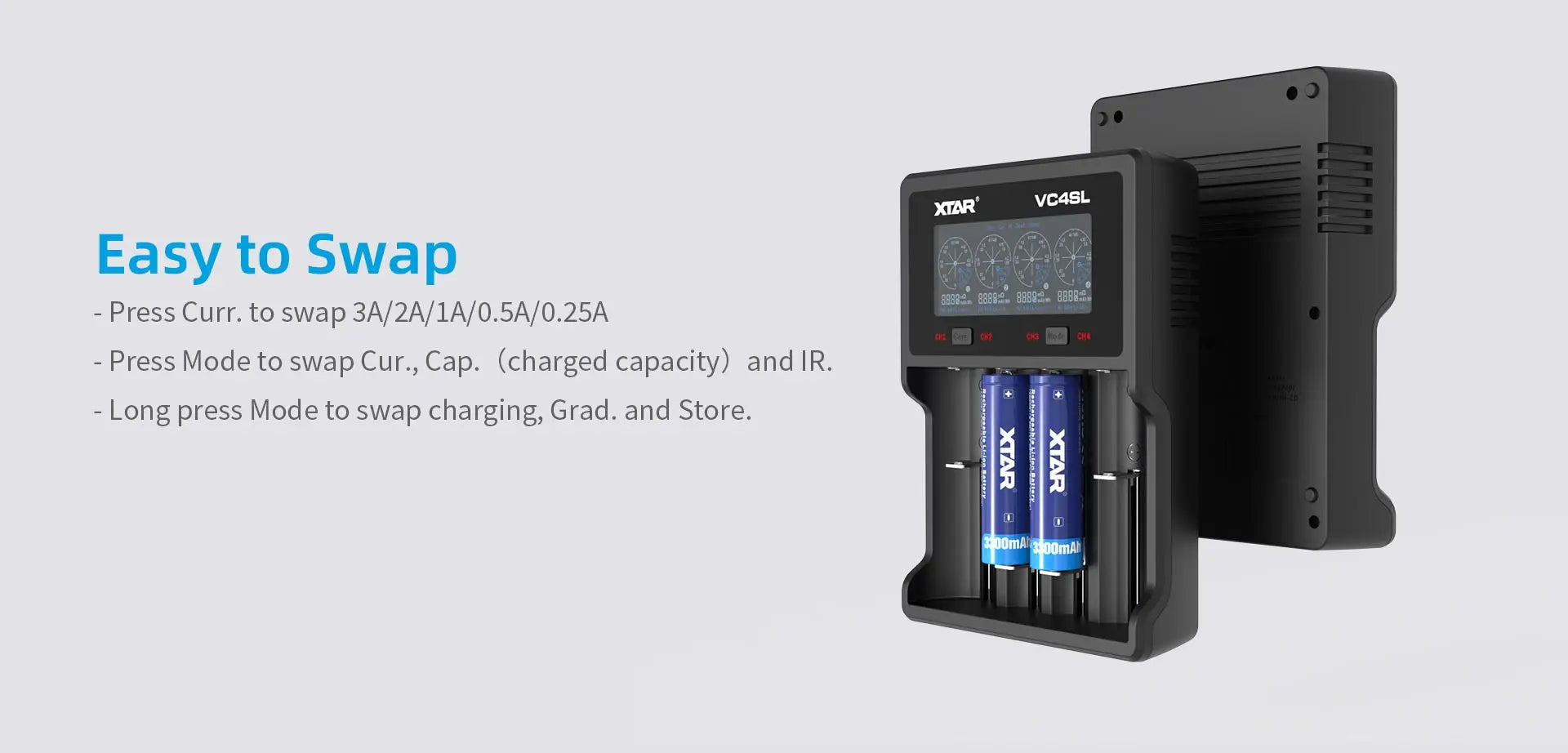 XTAR VC4SL 18650 Battery Charger USB C QC3.0 Fast Charge 1.2V Ni-MH AAA AA Batteries Rechargeable Li ion 21700 Battery Charger