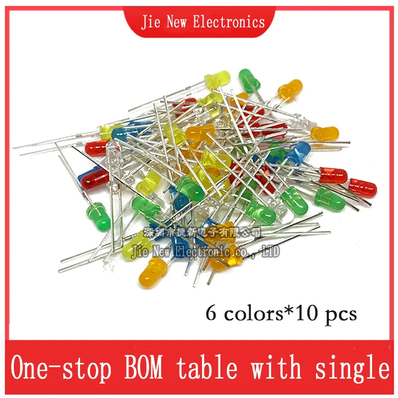 3mm 5mm LED Diode Assorted Kit White Green Red Blue Yellow Orange F3 F5 Leds Light Emitting Diodes Electronic Kit