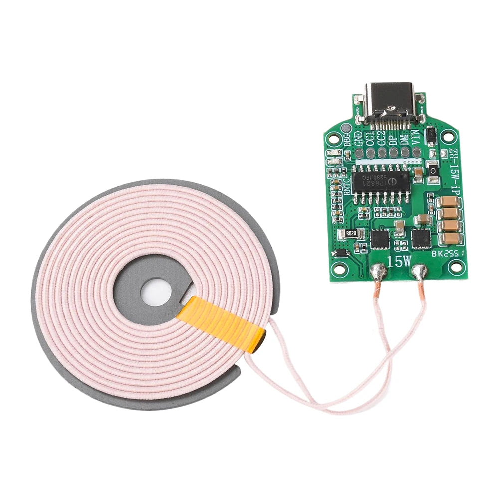 15W High-Power Wireless Charging Transmitter Module, with 5V/9V/12V DC Input, Type-C Port, and Pop-Up Display