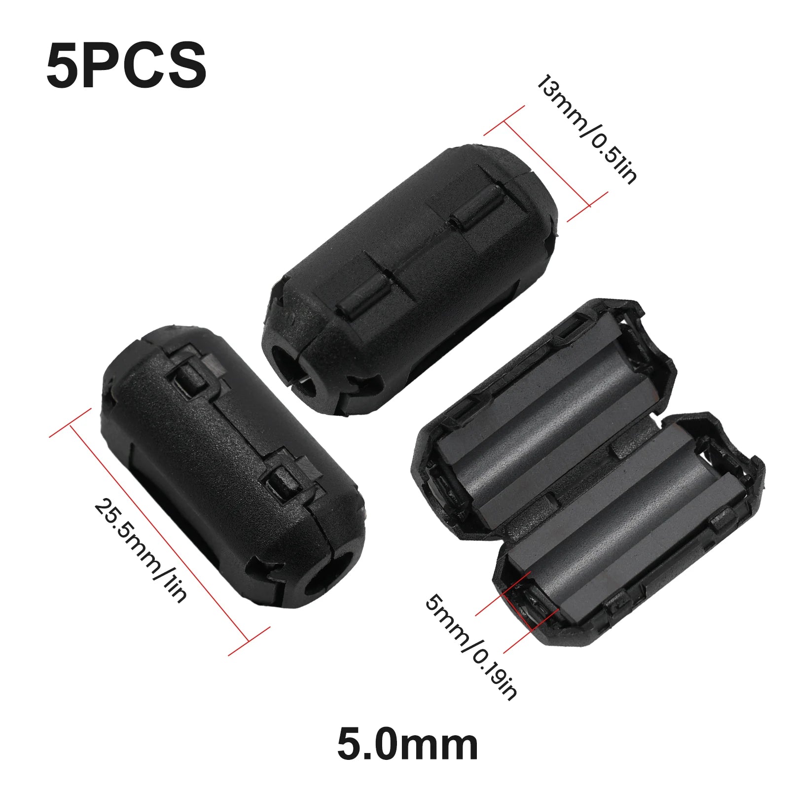 5Pcs 3.5/5/7/9/13mm Toroidal Core Ferrite Bead Clip Choke EMI RFI Noise Filter Clip For USB/Video Cable Power Cord