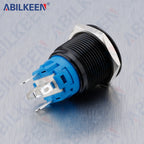 ABILKEEN 19mm Black Shell Push Button Switch LED Ring Illuminate Momentary/Latching Function 1NO1NC IP65 Waterproof Push Button