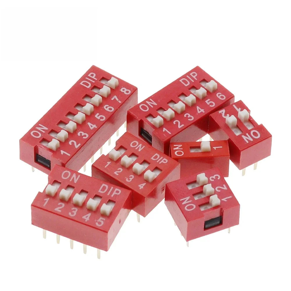 10PCS Red, Blue Toggle Switch Spacing 2.54MM DIP Dial The Code Switch 1 2 3 4 5 6 7 8 9 10 12 PIN Quick Switch