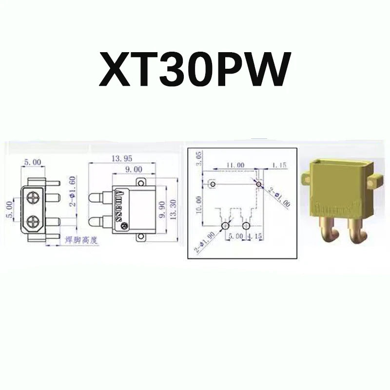 5/10 Male Female connector PCB board XT30-60PW Banana Golden head Right Angle Horizontal connector Male Heat Shrink Gold Plated