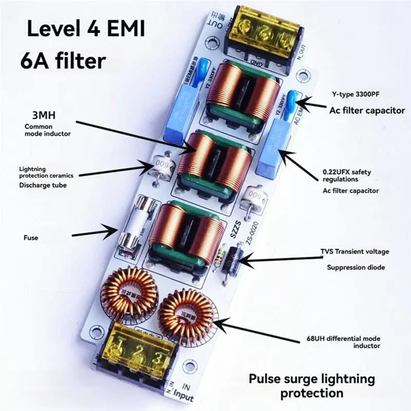 A99E-AC 110V 220V EMI Filter 4-Stage Lightning Protection Suppressor Power EMC Audio Amplifier Purifier Current Noise 6A