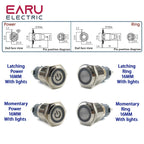 16mm Metal Push Button Switch Ring Lamp Power Symbol Buttons Waterproof Flat Head Momentary Latching LED Light Self-lock 1NO1NC