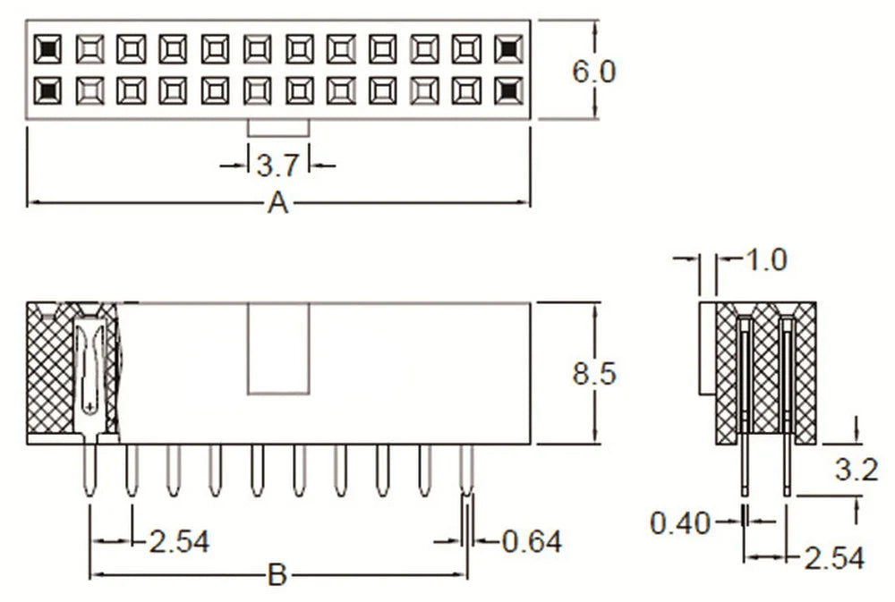 10pcs 2.54mm Pitch Female Header Strip 6/10/14/16/20/26/34/40/50 Pin Dual Straight DIP Polarizing Key Connector 6P 10P 40P 50P
