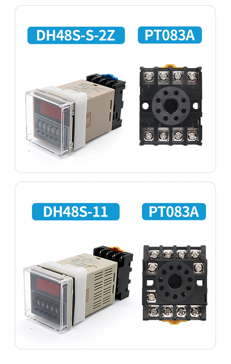 OMCH DH48S-S SPDT Timer Relay with Base DC12V/24V AC110V/220V Models DH48S-1Z/2Z DH48S-11 DH48S-S-2Z for Electrical Engineering
