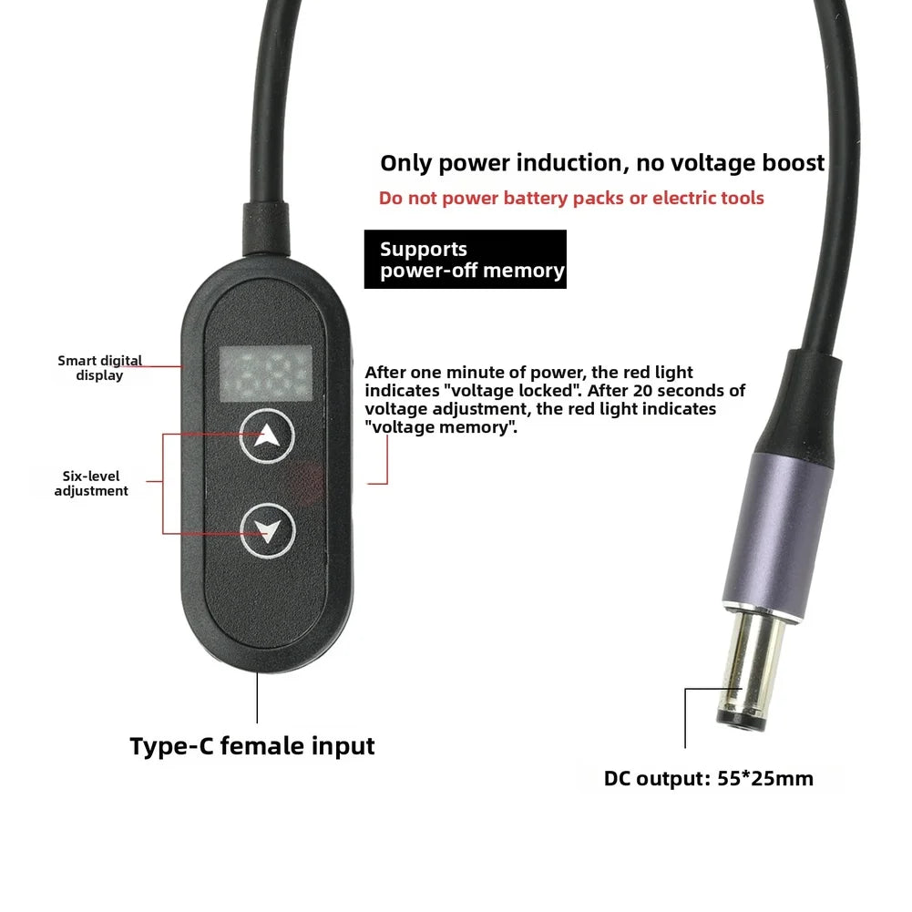 140W PD Trigger Cable Adjustable Voltage 5V-28V Type C To DC 5.5mm With Memory Function Digital Display For Router LED Fan Tool