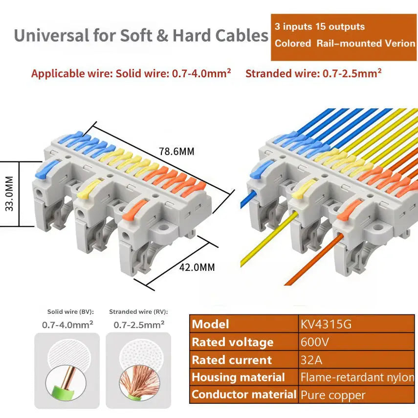 Universal Quick Push-in Electrical Wire Terminal Blocks Splitter Cable Connectors Mounted Junction Box for Home Industrial Use