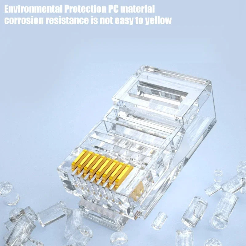 1-50Pcs Pass Through RJ45 Cat7/Cat6/Cat5 Gold-Plated 8P8C Crimp UTP Ethernet Modular Plug Shielded Connectors Crystal End