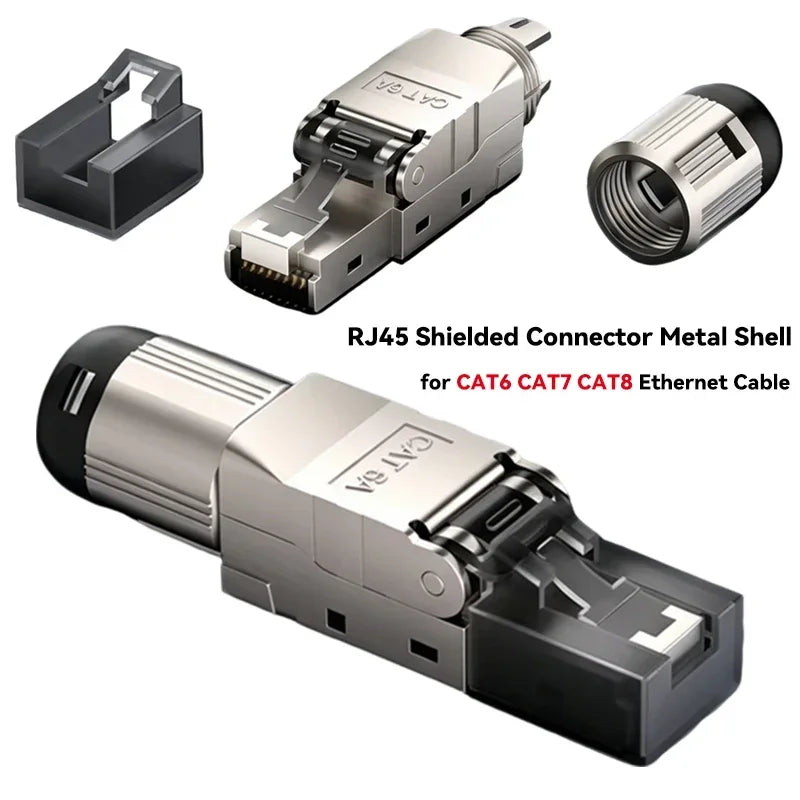 Tool-Free Cat8 Cat7 Cat6A RJ45 Connector Toolless Shielded Reusable Termination Plugs Shielded Ethernet for Ethernet Cable