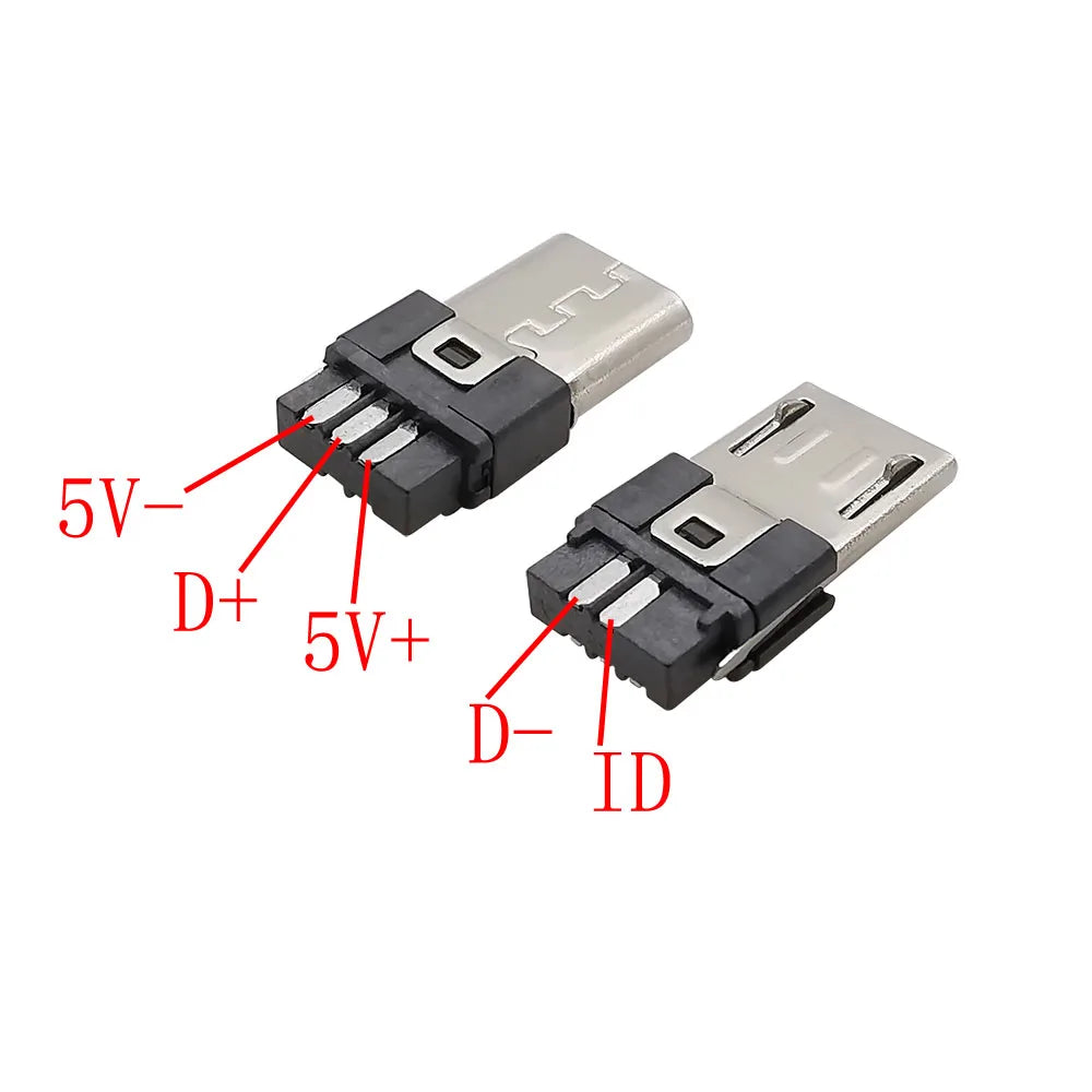 10Pcs 6mm Micro USB Connector 4 in 1 Micro USB Welding Type Male 5Pin Plug DIY Tail Charging Socket Connector With Plastic Cover