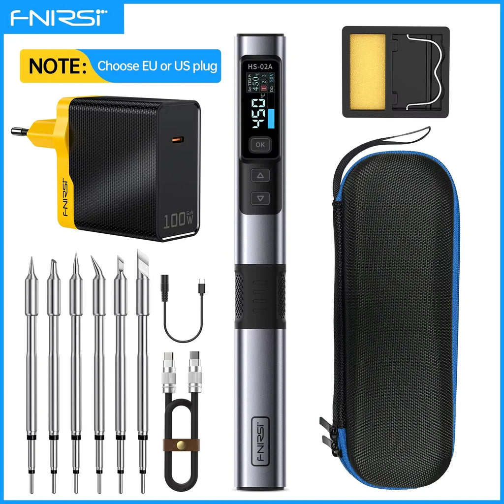 FNIRSI HS-02 Portable Intelligent Soldering Iron 100-450℃ Fast Heat Up 100W Type-C PD Fast Charging for Welding Repair Tools
