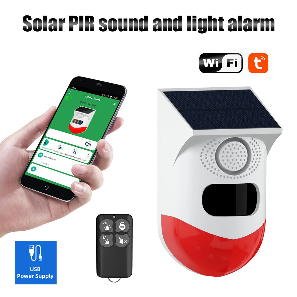 Outdoor Solar PIR Infrared Alarm Smart WiFi Siren Waterproof Wireless 433MHz Burglar Strobe Sensor Multiple Versions Available