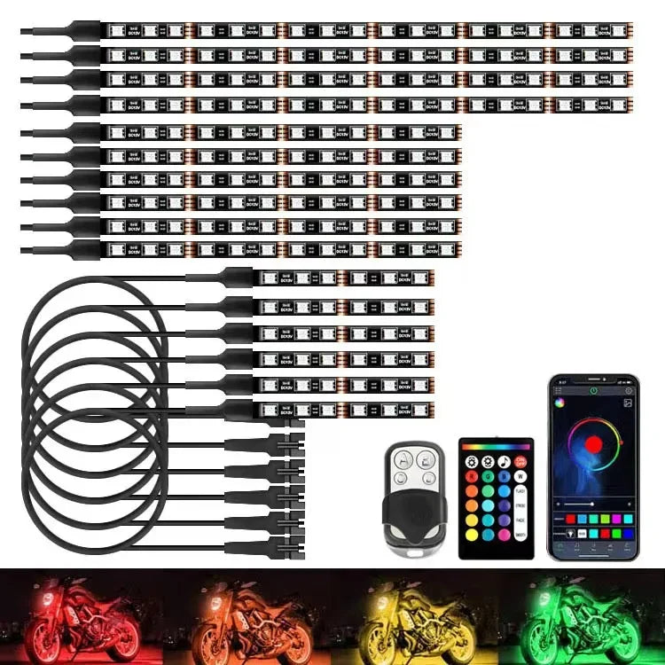 APP LED Motorcycle Car Atmosphere Ambient Foot Light Remote Control Flexible Waterproof Sound 12V Moto RGB Decorative Lamp Strip