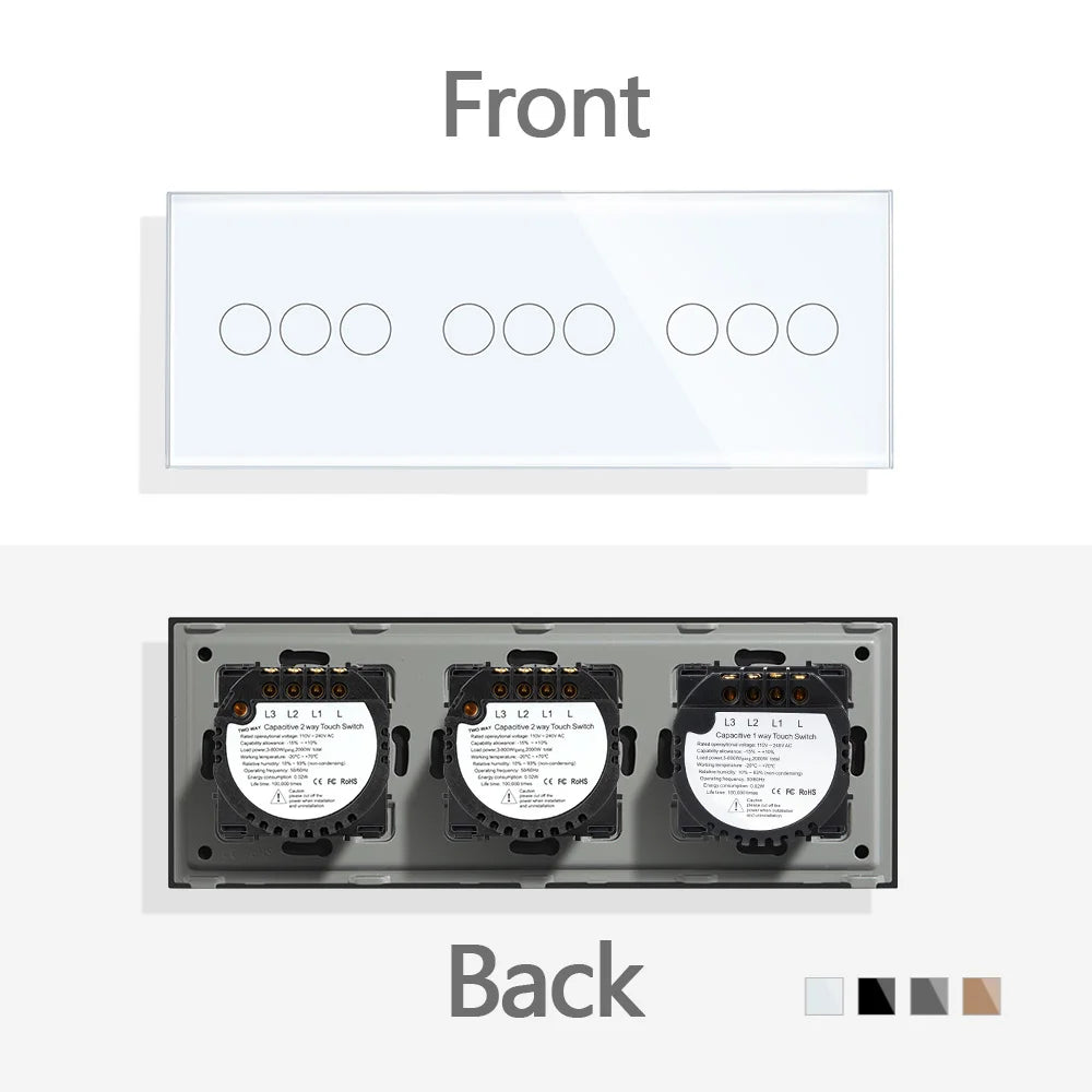 TAWOIA EU Triple 1/2/3/4 Gang 1/2 Way Wall Touch Light Switch 228mm Waterproof Backlight Sensor On/Off Switches