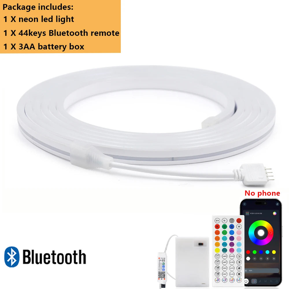 5V Bluetooth RGB LED Neon Strip Light 1M 2M 3M 3AA Battery Box 17Key 24key 44key Remote Control 108Leds/M Waterproof Room Decor