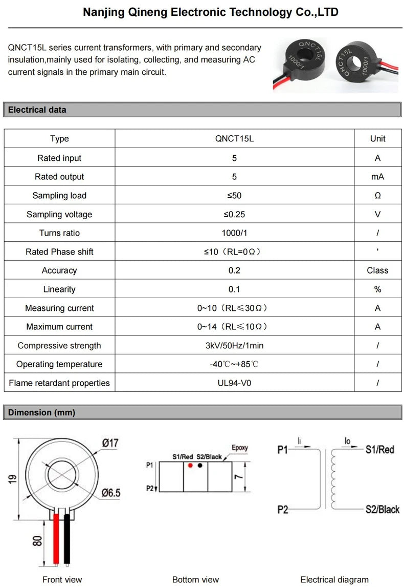 Current Transformer CT QNCT16L 10A 10mA 20A 20mA 30A 30mA 50A 50mA 2000:1 10A 5mA 20A 10mA 100A Micro Current Transducer Sensor