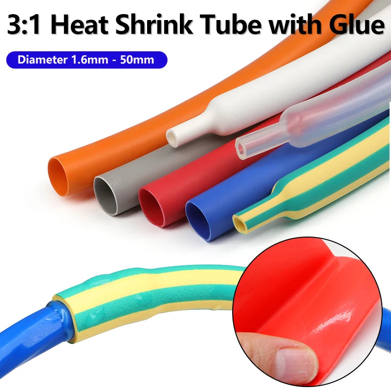 5Meters 3:1 Heat Shrink Tube With Glue Colorful 1.6-50mm Dual Wall Adhesive Lined Polyolefin Shrinkin ﻿Wrap Cable Protect Sleeve