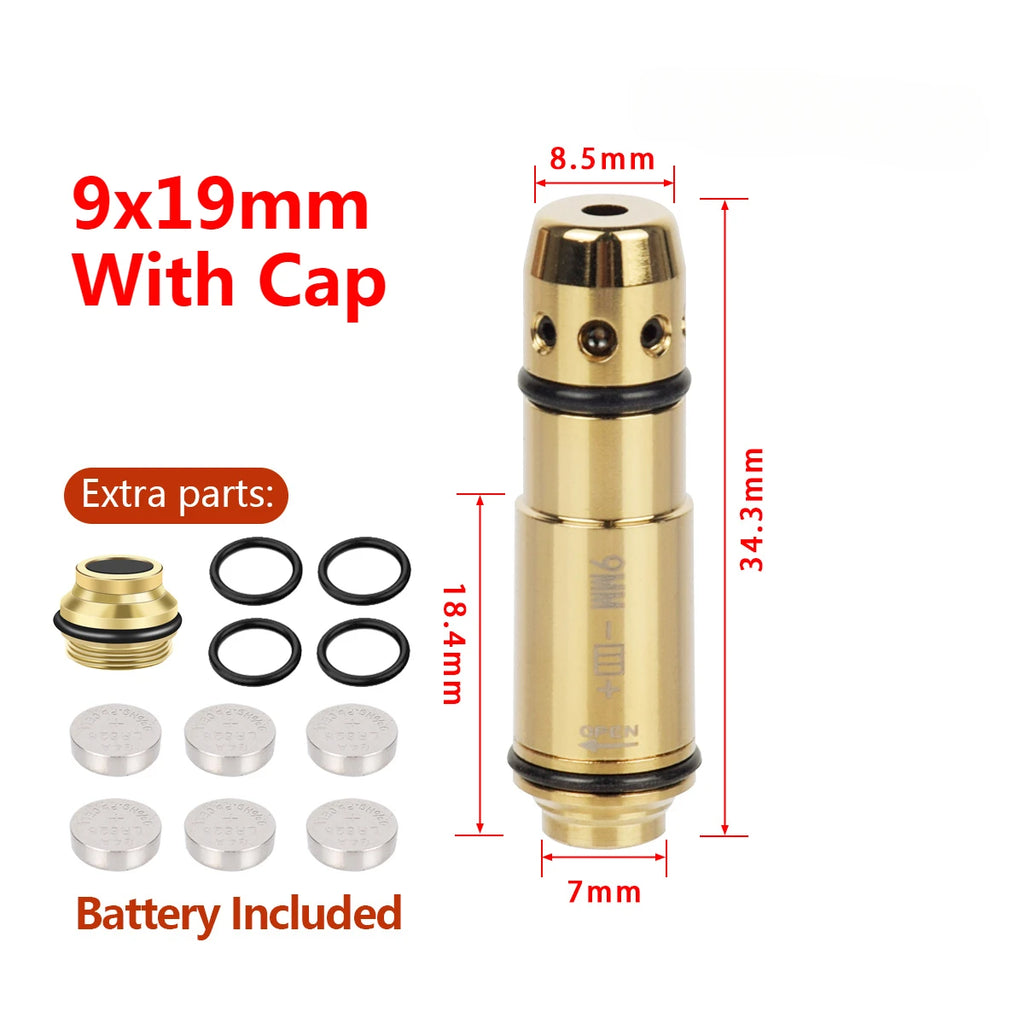 Tactical 9mm Red Dot Laser Training Bore Sight 9x19mm/380ACP/40S&W/223Rem Laser Training Bullet Dry Fire Laser Trainer Cartridge