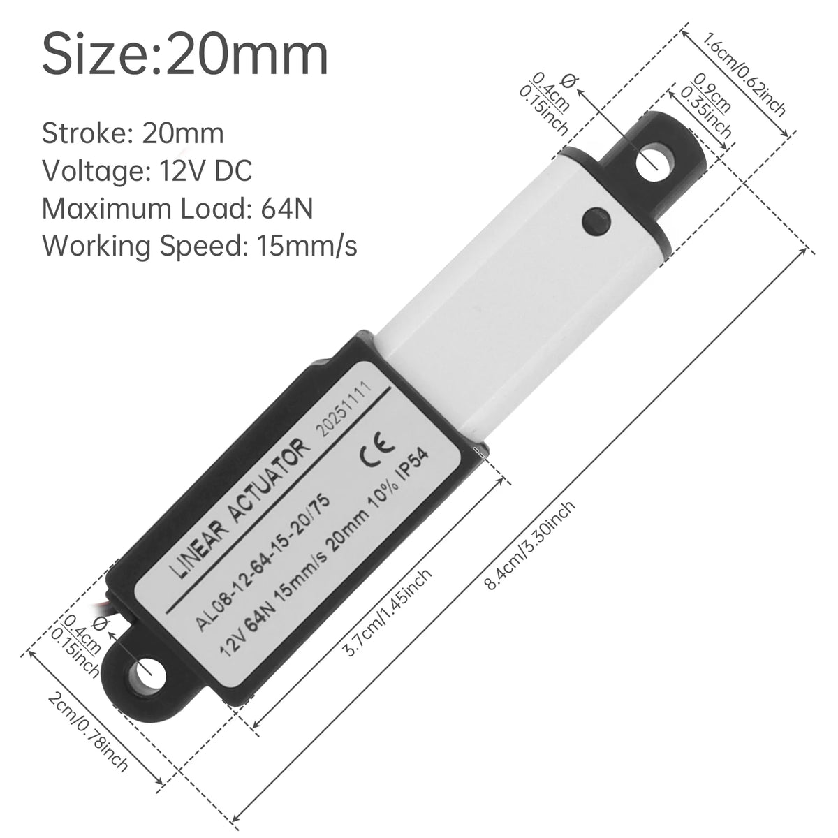 12V Linear Actuator 10-200mm Stroke 32N/64N/96N/188N/1000N/3000N Electric Reciprocating Lifting Linear Motion Actuator Motors