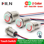 FILN 16/19/22mm Stainless Steel Touch Push Button Switch Dual Color LED Red Green Waterproof IP68/IP69K DC 12V/24V Momentary