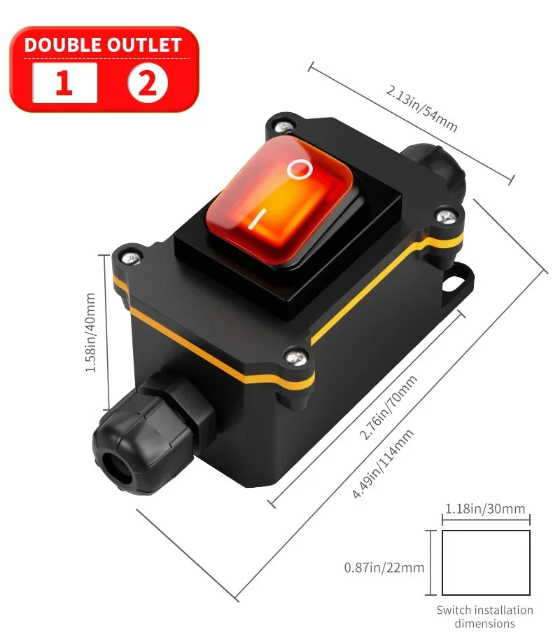 FILN 30A 12V 24V 220V Waterproof Inline Toggle Switch with LED IP65 Sealed Outdoor Box Inline Cord Rocker Switch Power