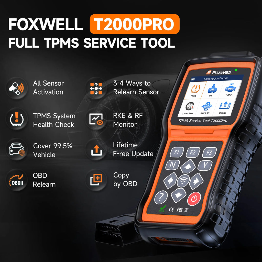 FOXWELL T2000 PRO TPMS Programming Tire Pressure Monitor TPMS Sensor Relearn Activate OBD2 Tire Pressure System Diagnostic Tool
