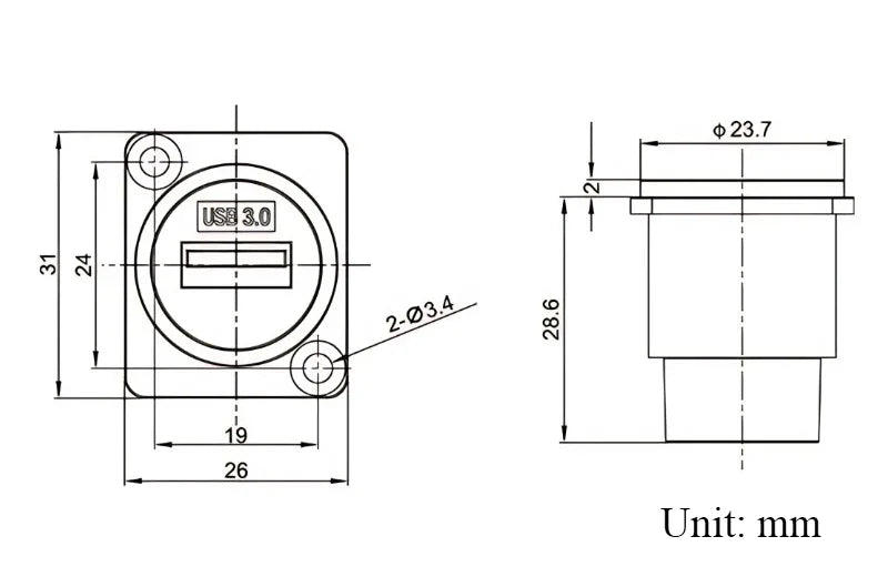 1pc Metal Round/D Type Module RJ45 CAT6&USB 2.0/3.0&Type C&HDMI-Jack Socket Through Network Panel Mounting Electronic Connector