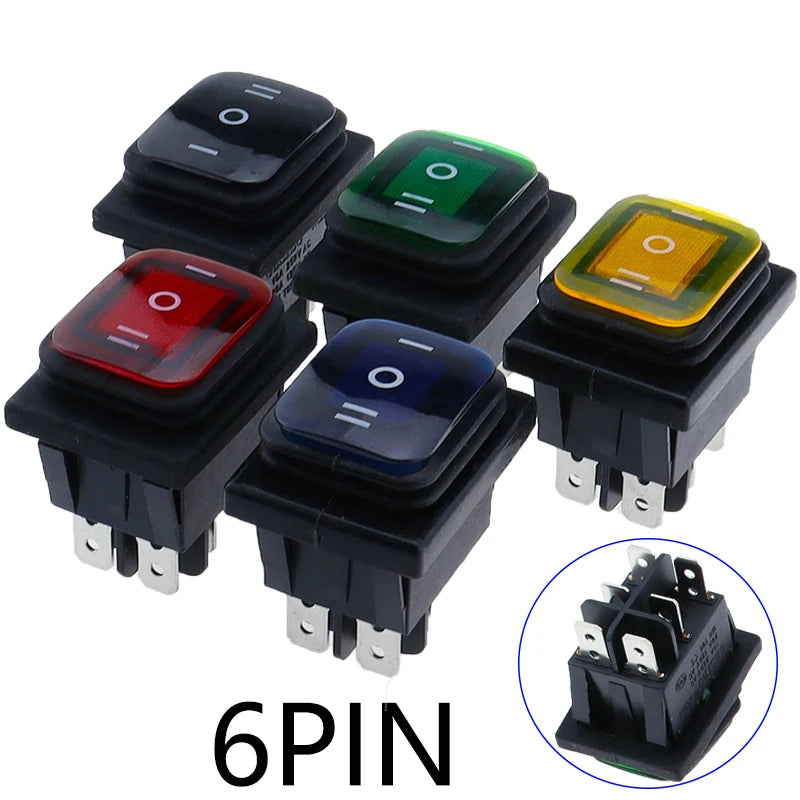 KCD4-203 Heavy Duty 16A 250VAC 30x22 Waterproof Rocker Switch 6pin DPDT ON OFF ON 12V 220V Red Green LED Light Rocker Switch