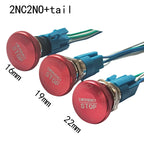 16mm 19mm 22mm Emergency Stop Metal Switch Mushroom Head Push Button Stop Switch 1NO1NC 2NO2NC Latching Switch Retention On Off