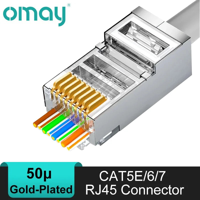 CAT6 CAT7 CAT5E RJ45 Connectors Pass Through Modular Plug Network UTP 3/50μ Gold-Plated 8P8C Crimp End for Ethernet Cable