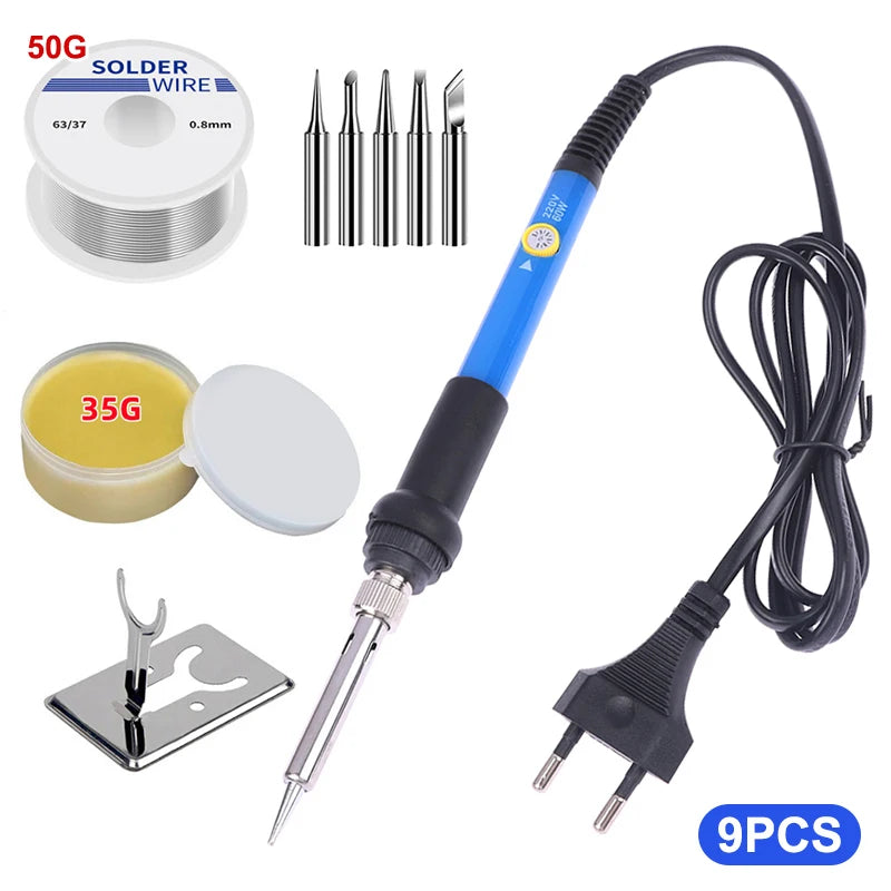 Adjustable Temperature 220V 60W Soldering Iron Set DIY Circuit Welding Repair Tool Household Set Internal Heating Temperature