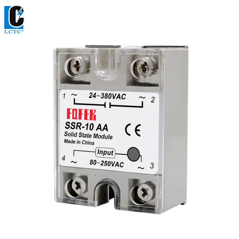 LCTC 1pcs Solid State Relay Single Phase Non-contact SSR DC To DC AC To AC DC To AC 24-380VAC 10A 25A 40A 50A 60A 80A 100A