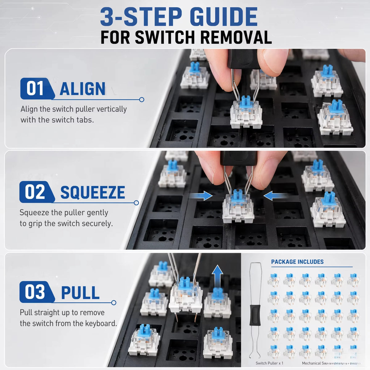 Three Pin Tactile Keyboard Switch Sturdy Plastic Key Clicker Key Replacement Parts for Mechanical Keyboard Servicing Accessories