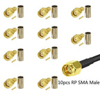 10pcs SMA Male Plug SMA Female RP SMA Male Female Connector Crimp for RG58 U LMR195 RG142 RG400 CABLE Wire Terminal Straight
