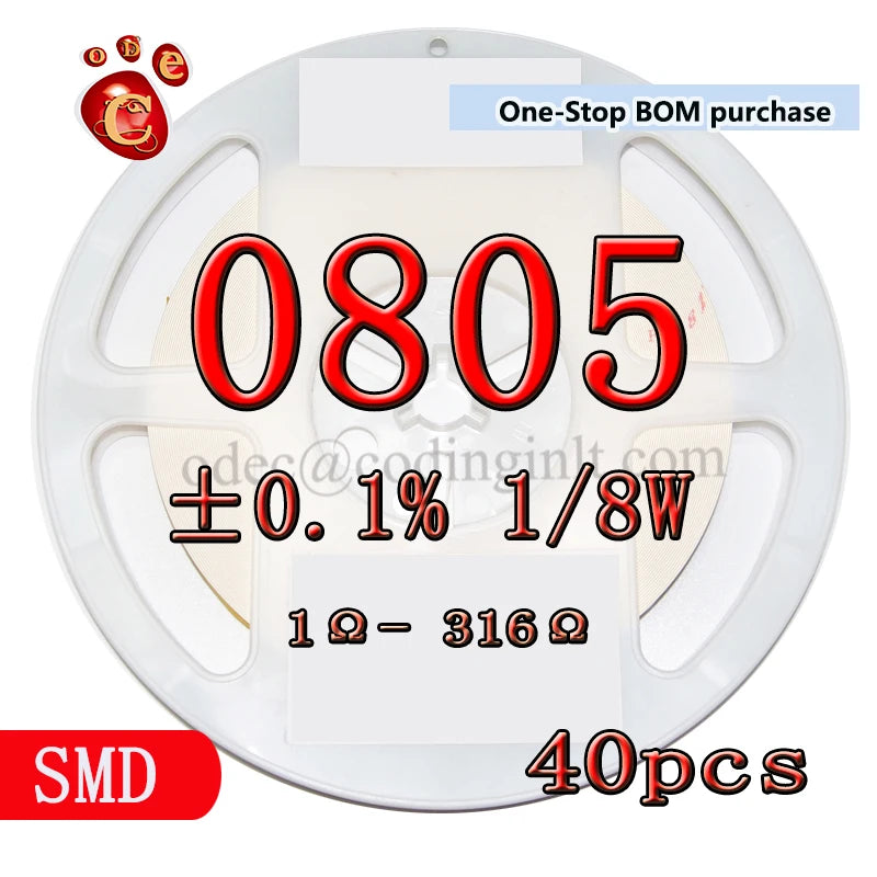 0805 0.1% 0.001 1/8W High precision Resistors 25PPM 324R~31.6KR 511R 680R 1K 3K 18K 5.11K millesimal thousandth ohm Ω 40pcs/lot