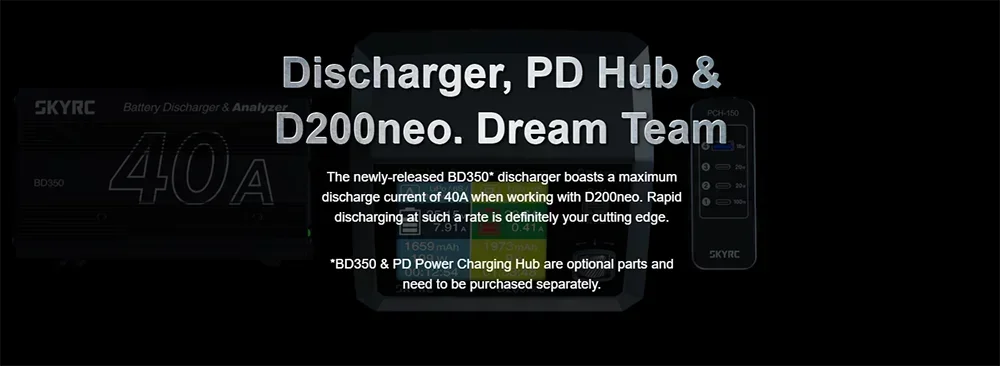 SKYRC D200neo AC 200W DC 800W Dual-Power Smart Charger 1-6S Lipo Li-ion LiFe Pb Battery Balance Charger Discharger w/ LCD Scree