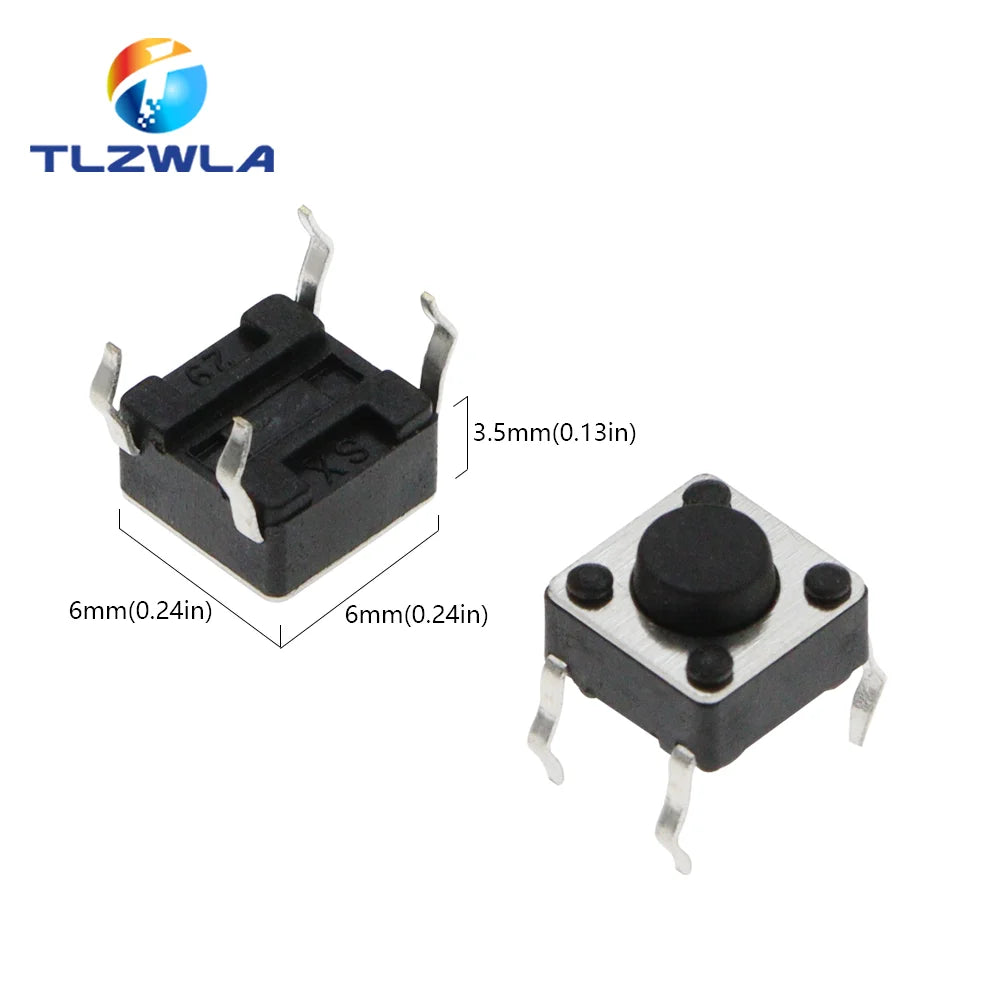 20PCS 6x6 Push Button Switch DIP 6X6X4.3 Light Touch Switch 6*6*4.3/5/6/7/8/9/10/11/12/13MM The Power Switch 4Pins