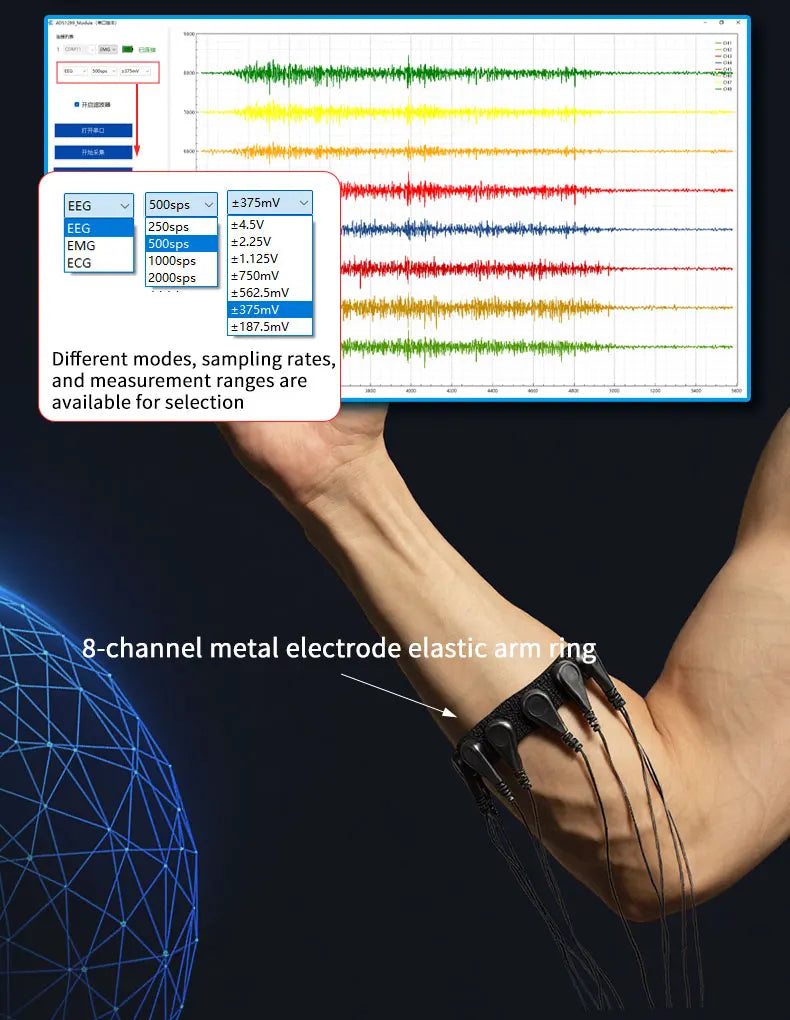ADS1299 EEG EMG Acquisition Module WiFi Wireless Data Transmission STM32 Development Kit Open Source SDK Raw Bio-Signal Collecti